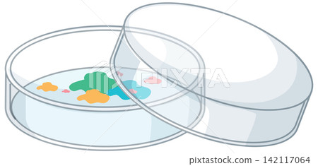 Vector Illustration of a Petri Dish with Colorful Bacterial Cultures 142117064