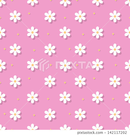 Soft sweet pink floral seamless pattern with drop shadow and stars Soft sweet pink floral seamless pattern with drop shadow and stars 142117202
