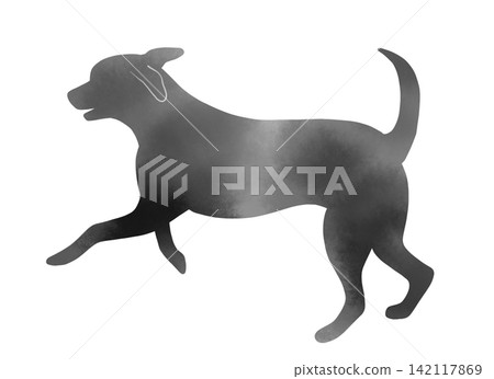 A watercolor-style silhouette illustration of a running dog, capturing its dynamic movement. A watercolor-style silhouette illustration of a running dog, capturing its dynamic movement. 142117869