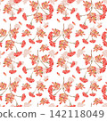 Watercolor rowan berry seamless pattern with colorful autumn foliage 142118049