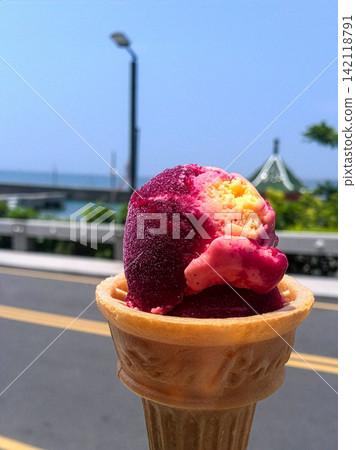 Ice cream made with cactus fruit, a specialty of Penghu, Taiwan. 142118791