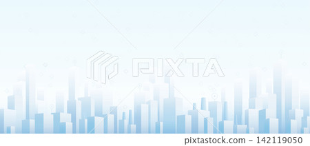 Light blue abstract cityscape skyline with skyscrapers and location pin icons Light blue abstract cityscape skyline with skyscrapers and location pin icons 142119050