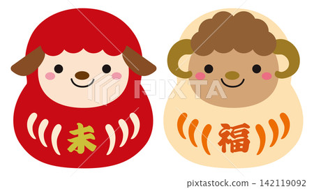 2027年羊年生肖達摩插圖/紅白達摩 142119092