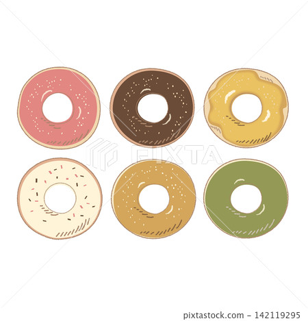 Hand-drawn style donut illustration set (vector) Hand-drawn style donut illustration set (vector) 142119295