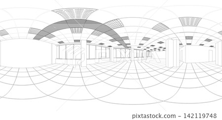 spherical panorama of the interior, contour visualization, 3D illustration, sketch, outline spherical panorama of the interior, contour visualization, 3D illustration, sketch, outline 142119748