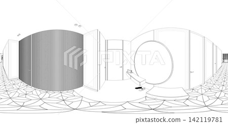 spherical panorama of the interior, contour visualization, 3D illustration, sketch, outline spherical panorama of the interior, contour visualization, 3D illustration, sketch, outline 142119781