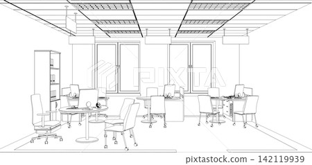 interior contour visualization, 3D illustration, sketch, outline interior contour visualization, 3D illustration, sketch, outline 142119939