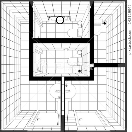 interior contour visualization, 3D illustration, sketch, outline interior contour visualization, 3D illustration, sketch, outline 142119943