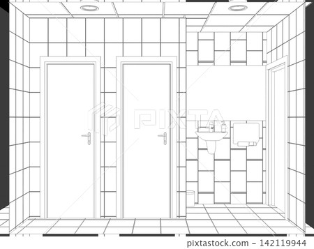 interior contour visualization, 3D illustration, sketch, outline interior contour visualization, 3D illustration, sketch, outline 142119944