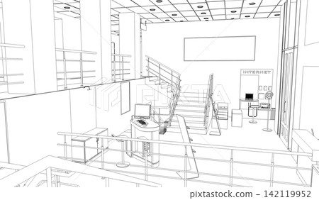 interior contour visualization, 3D illustration, sketch, outline interior contour visualization, 3D illustration, sketch, outline 142119952