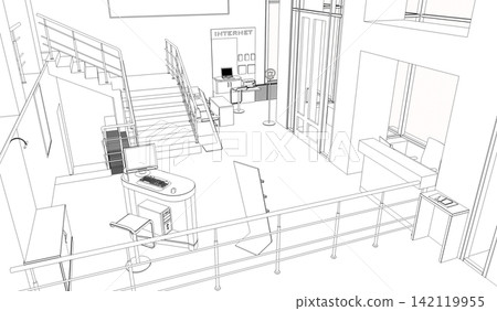 interior contour visualization, 3D illustration, sketch, outline 142119955