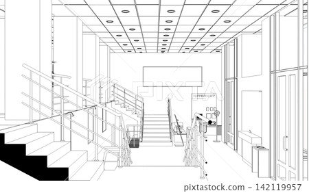 interior contour visualization, 3D illustration, sketch, outline interior contour visualization, 3D illustration, sketch, outline 142119957