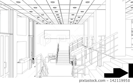 interior contour visualization, 3D illustration, sketch, outline interior contour visualization, 3D illustration, sketch, outline 142119958