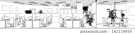 interior contour visualization, 3D illustration, sketch, outline 142119959