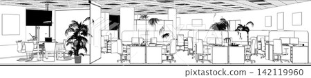 interior contour visualization, 3D illustration, sketch, outline interior contour visualization, 3D illustration, sketch, outline 142119960