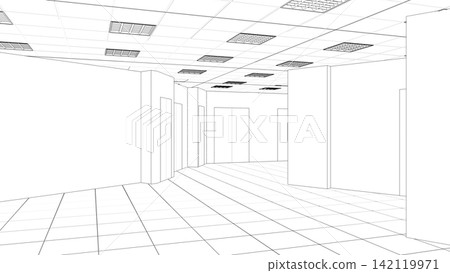 interior contour visualization, 3D illustration, sketch, outline interior contour visualization, 3D illustration, sketch, outline 142119971