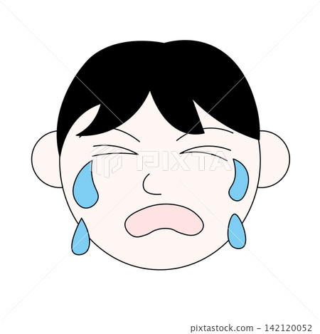 The face of a man with a sad expression, weeping and shedding large tears. The face of a man with a sad expression, weeping and shedding large tears. 142120052