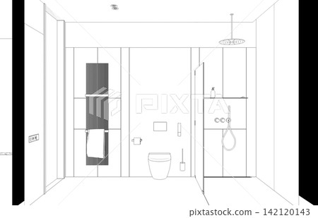 interior contour visualization, 3D illustration, sketch, outline 142120143