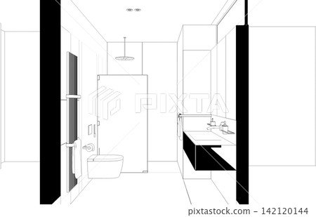 interior contour visualization, 3D illustration, sketch, outline interior contour visualization, 3D illustration, sketch, outline 142120144