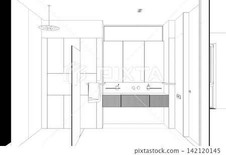 interior contour visualization, 3D illustration, sketch, outline interior contour visualization, 3D illustration, sketch, outline 142120145