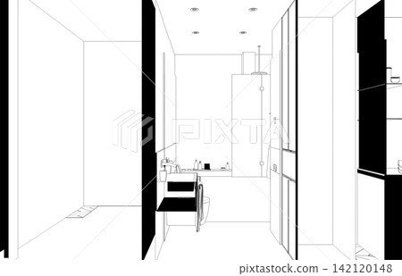 interior contour visualization, 3D illustration, sketch, outline interior contour visualization, 3D illustration, sketch, outline 142120148