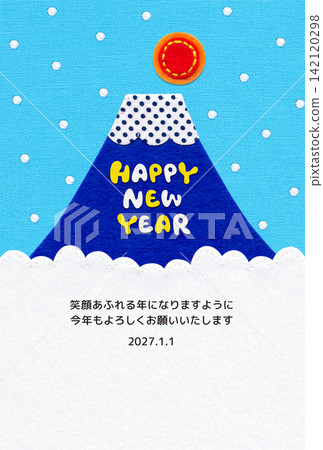 Retro-pop style New Year's card with Mt. Fuji appliqué / 2027 HAPPY NEW YEAR - Includes greeting message Retro-pop style New Year's card with Mt. Fuji appliqué / 2027 HAPPY NEW YEAR - Includes greeting message 142120298