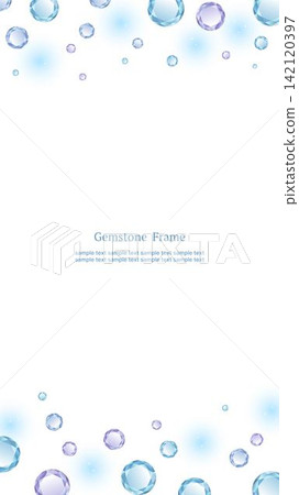 A gorgeous frame adorned with blue jewels at the top and bottom, on a white background, in a vertical 16:9 aspect ratio. 142120397