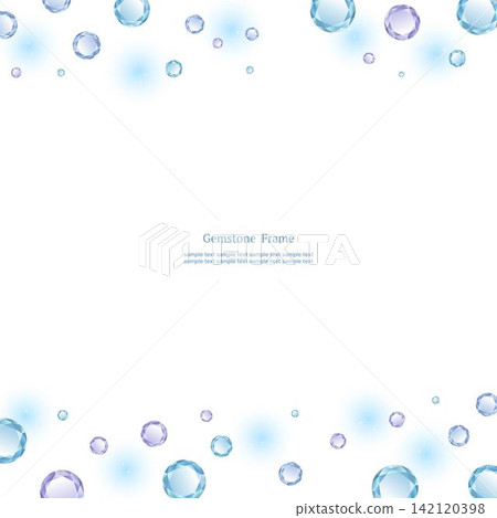 A gorgeous frame with blue jewels at the top and bottom, on a white background, square shape. 142120398