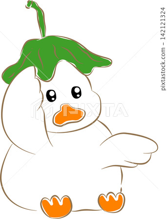 Cute white duck character wearing green leaf hat vector Cute white duck character wearing green leaf hat vector 142121324