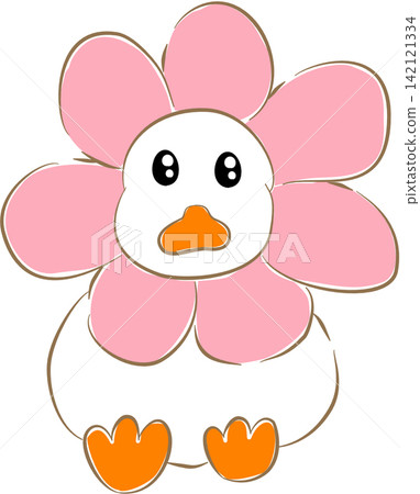 Cute duck head emerging from pink flower petals vector Cute duck head emerging from pink flower petals vector 142121334