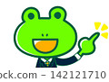An illustration of a frog in a suit pointing its finger. 142121710