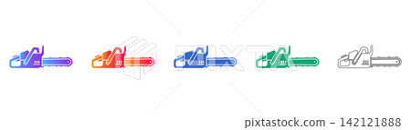 Chainsaw Power Tool Vector Icon Set Chainsaw Power Tool Vector Icon Set 142121888
