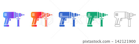 Professional Hammer Drill Vector Icons Professional Hammer Drill Vector Icons 142121900