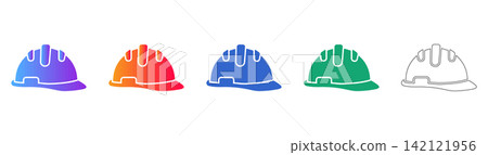 Colorful Construction Hard Hat Icons Set Colorful Construction Hard Hat Icons Set 142121956