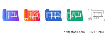 Blueprint Plan Scroll Icons Set 142121961