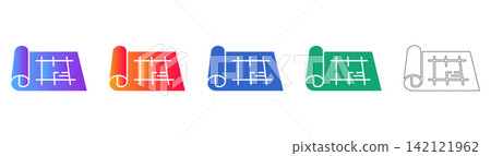 Flat Lay Blueprint Plan Icons Set Flat Lay Blueprint Plan Icons Set 142121962