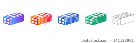 Isometric Brick Building Block Icons Isometric Brick Building Block Icons 142121991