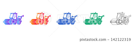 Road Roller Compactor Vector Icon Set Road Roller Compactor Vector Icon Set 142122319
