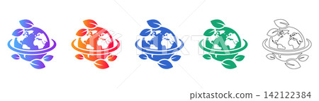 Eco Friendly Earth Globe Vector Set with Leaves Eco Friendly Earth Globe Vector Set with Leaves 142122384