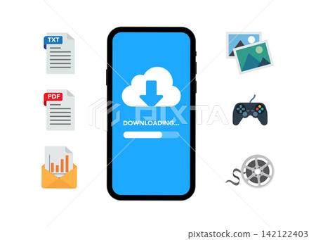 Smartphone Downloading Cloud Data and Files Stock Illustration 142122403