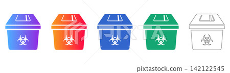 Biohazard Waste Bin Icon Set Biohazard Waste Bin Icon Set 142122545