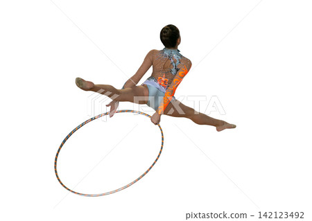 Girl gymnast exercise with hoop in rhythmic gymnastics Girl gymnast exercise with hoop in rhythmic gymnastics 142123492