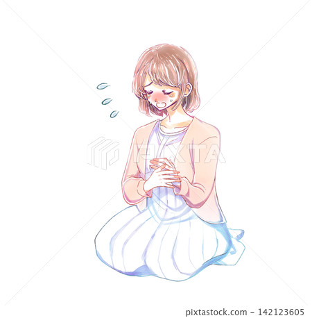 一名女子無法控制地哭泣 一名女子無法控制地哭泣 142123605