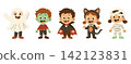 Cute kids in Halloween costumes. vector illustration. Trick or Treat 142123831