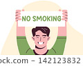 A man holds a poster NO smoking. The Great American Smokeout. Vector 142123832