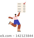 Man holding paper bulletin with checkmarks, democratic decision in political campaign. Selecting choosing candidate. Flat vector illustration isolated background 142123844