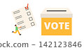 Voter are holding paper ballot with ticks, democratic decision in a political campaign. candidates. Flat vector illustration 142123846