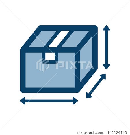 A cube icon with an arrow representing the size of luggage or boxes. A cube icon with an arrow representing the size of luggage or boxes. 142124143
