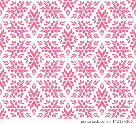 Floral geometric pattern. A seamless vector background. White and pink ornament. Graphic modern pattern. Simple lattice graphic design Floral geometric pattern. A seamless vector background. White and pink ornament. Graphic modern pattern. Simple lattice graphic design 142124366
