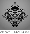 Damask graphic ornament. Floral design element. Black and gray vector pattern 142124383